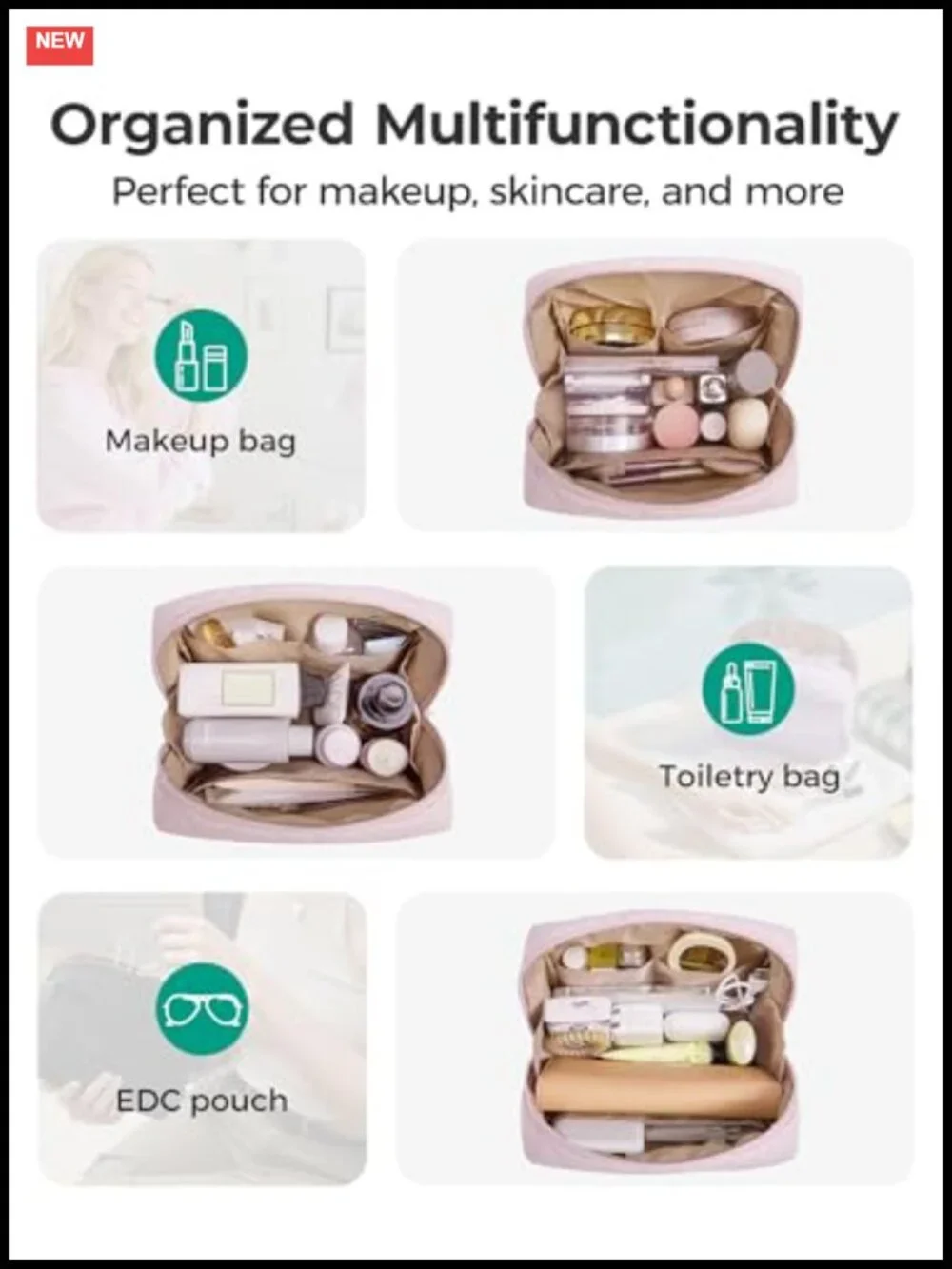 Puffy Wide-Open Zipper Makeup Bag, Water-Resistant Cosmetic Pouch